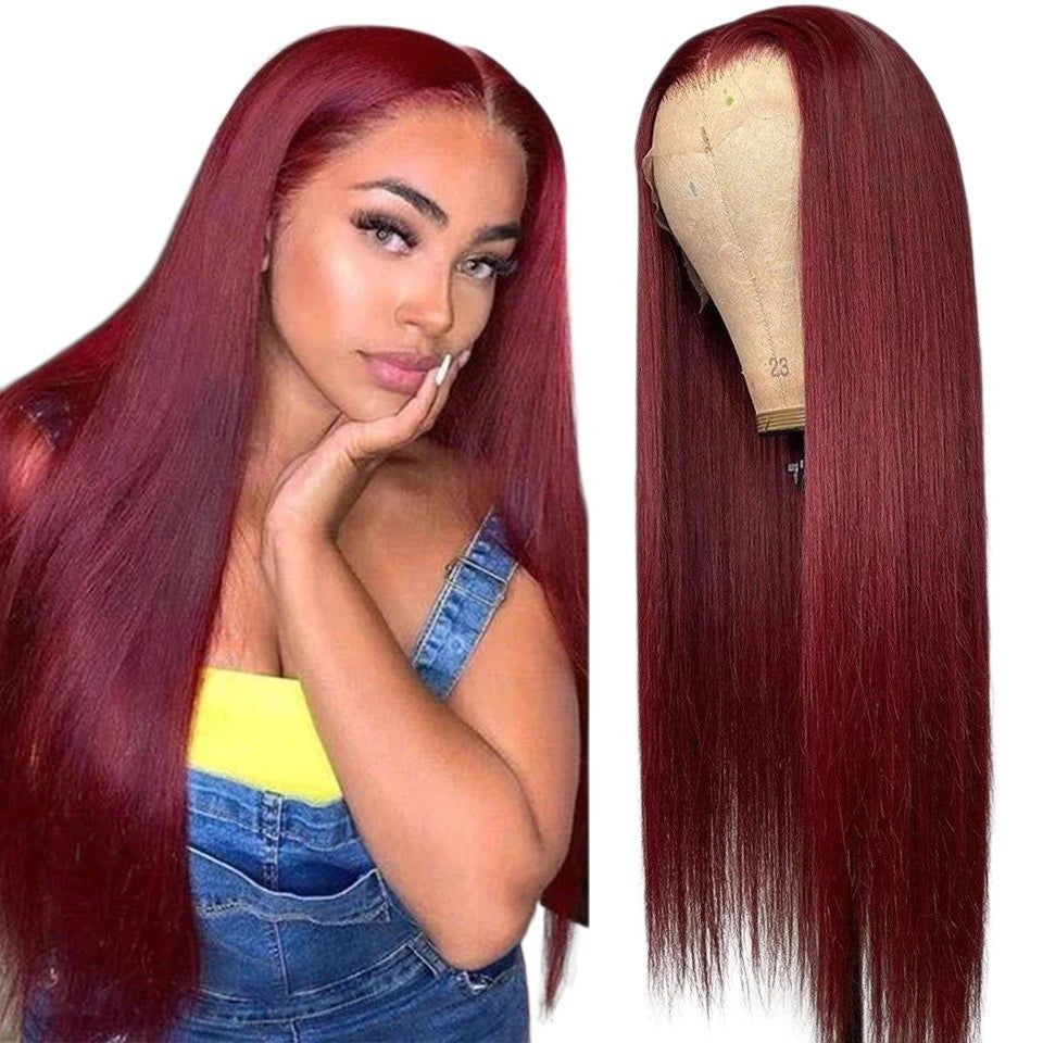 RitzWigs ombre pink straight human hair lace front wig with a natural middle part on a model and mannequin head