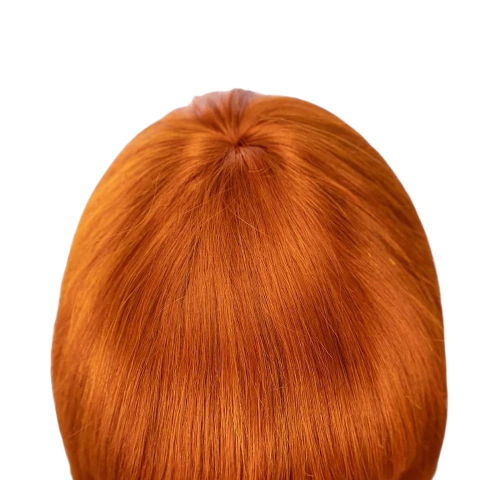 RitzWigs orange ginger straight human hair bob wig with silky texture and natural crown detail
