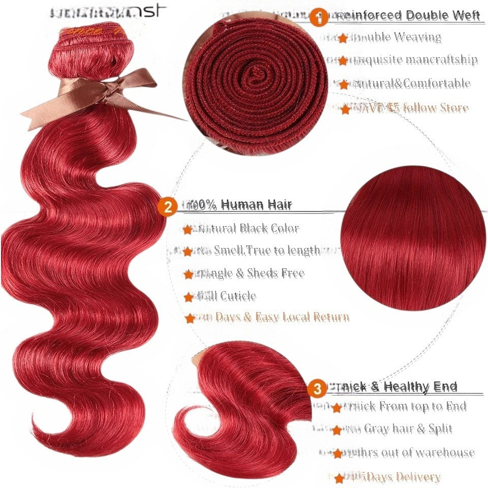 RitzWigs oxblood red Brazilian body wave human hair bundle with reinforced double weft and thick healthy ends