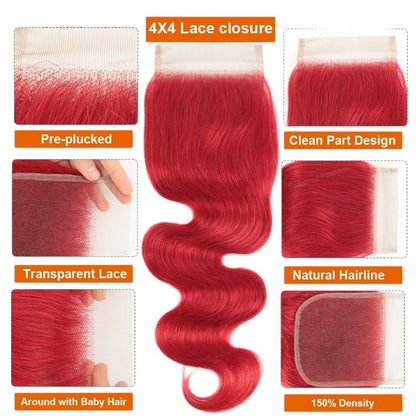 RitzWigs oxblood red Brazilian body wave human hair 4x4 lace closure with pre-plucked natural hairline and baby hair