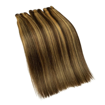 RitzWigs Rebecca Youth Peruvian straight human hair weave bundles with P4/27 brown and blonde highlights