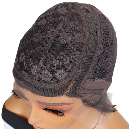 RitzWigs pixie cut lace wig cap interior showing Swiss lace construction and adjustable straps on a mannequin head