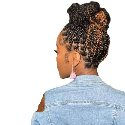 RitzWigs Rebecca Fashion afro kinky curly human hair bulk in brown and black mix styled in a 22-inch updo braid