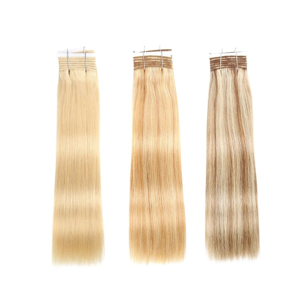 RitzWigs Rebecca Fashion straight blonde human hair weave bundles in three different shades of blonde
