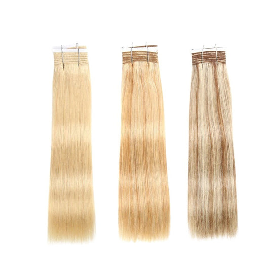 RitzWigs Rebecca Fashion straight blonde human hair weave bundles in three different shades of blonde
