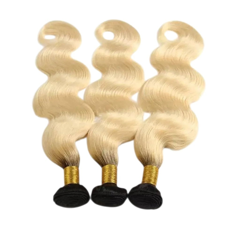 RitzWigs Rebecca fashion ombre blonde Brazilian body wave human hair bundles with dark roots