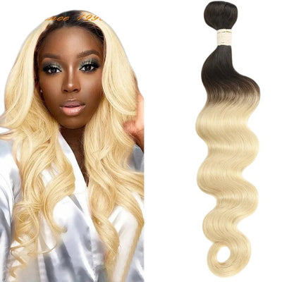 RitzWigs Rebecca fashion Brazilian body wave human hair bundle with dark roots and blonde ombre styling