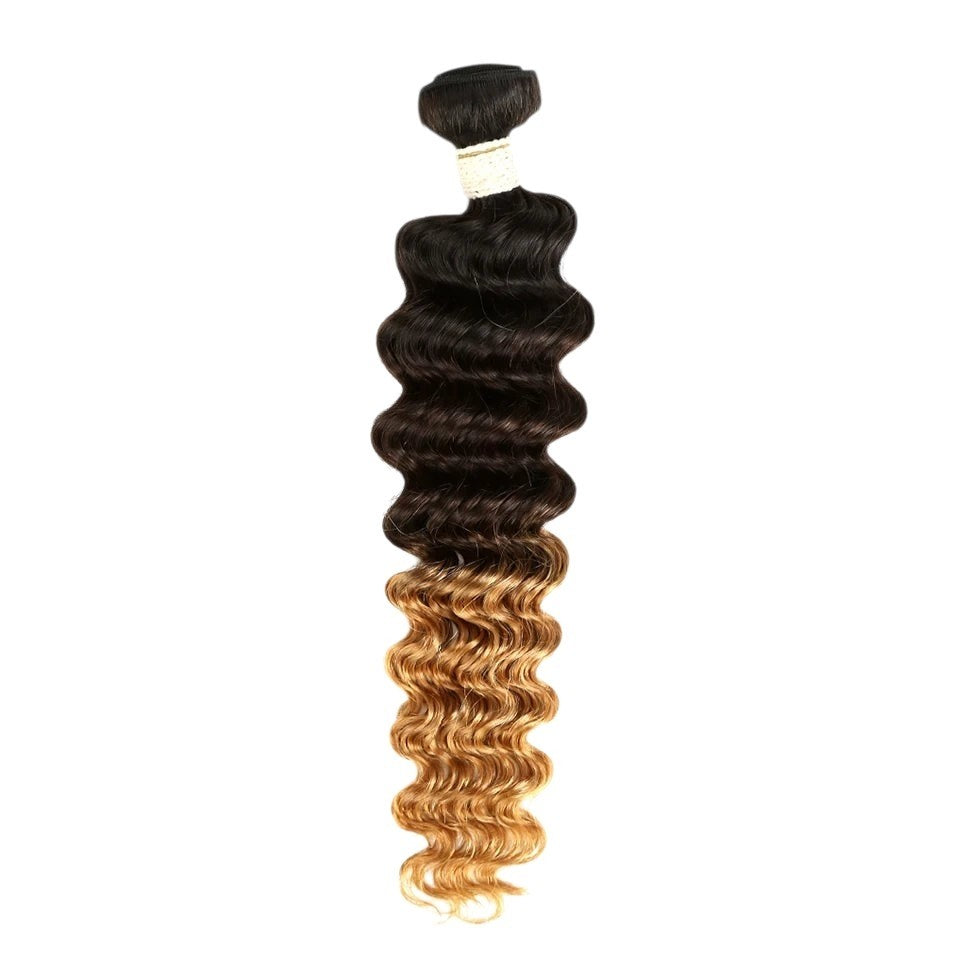 RitzWigs Rebecca Fashion ombre Brazilian deep wave human hair bundle with dark roots and blonde tips