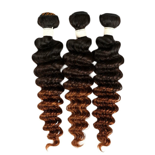 RitzWigs Rebecca fashion ombre deep wave Peruvian human hair bundles with three-tone colour transition