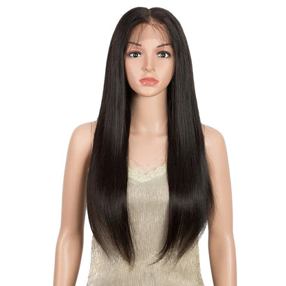 RitzWigs Rebecca Fashion straight human hair lace front wig with transparent lace and middle part on a mannequin