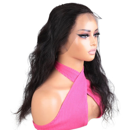 RitzWigs Rebecca Youth body wave Brazilian human hair 360 lace frontal closure with transparent Swiss lace on a mannequin