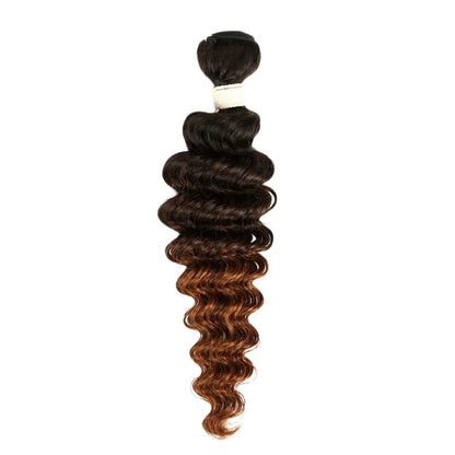RitzWigs Rebecca Youth Brazilian deep wave human hair bundle with a black to brown ombre colour gradient