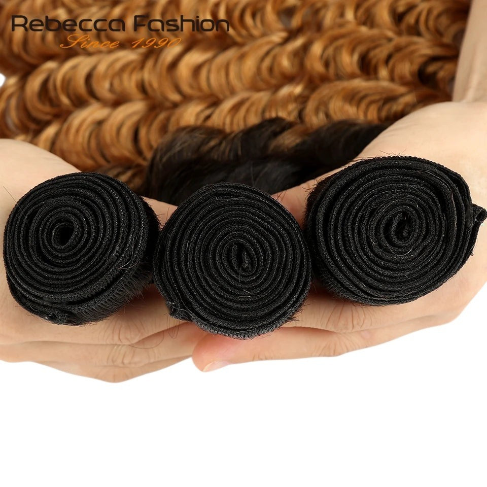 RitzWigs Rebecca Youth ombre Brazilian deep wave human hair bundles with machine double weft in T1B/27 two-tone colour
