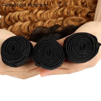 RitzWigs Rebecca Youth ombre Brazilian deep wave human hair bundles with machine double weft in T1B/27 two-tone colour