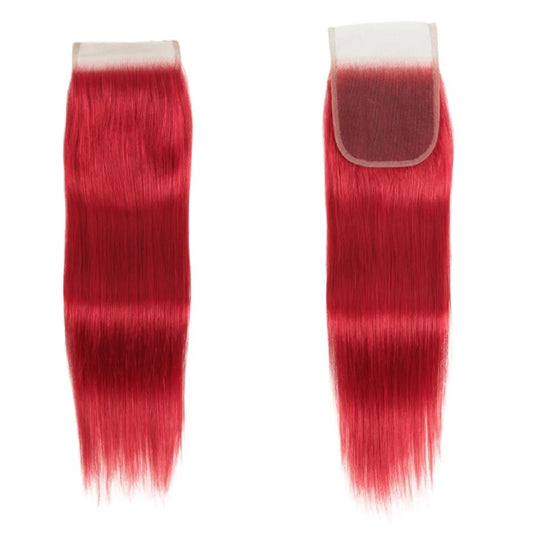RitzWigs 4x4 straight red human hair lace closure with transparent Swiss lace and pre-plucked hairline