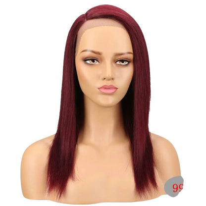 RitzWigs straight lace front human hair wig in deep red 99J colour on a mannequin head with a side part