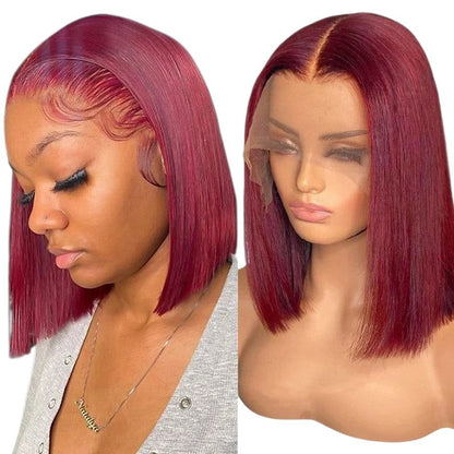 RitzWigs reddish brown straight bob lace front human hair wig on a model and mannequin head