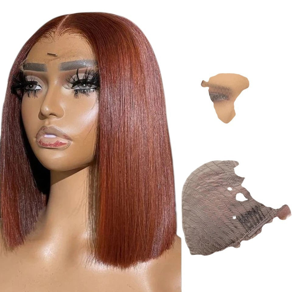 RitzWigs reddish brown straight bob lace front human hair wig on a mannequin head showing lace cap construction