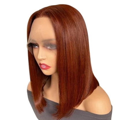 RitzWigs reddish brown straight bob wig on a mannequin with lace front detail and natural hair texture