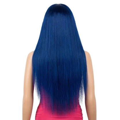 RitzWigs royal blue straight Brazilian Remy human hair wig shown from the back on a mannequin