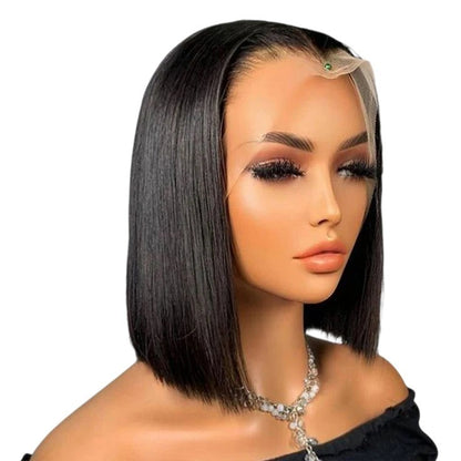 RitzWigs short black bob lace front human hair wig with deep wave texture on a mannequin head