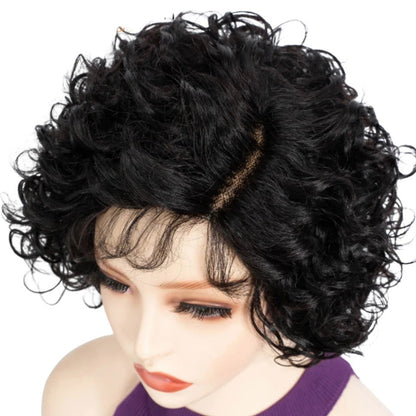 RitzWigs short black wavy bob human hair wig with lace front on a mannequin head