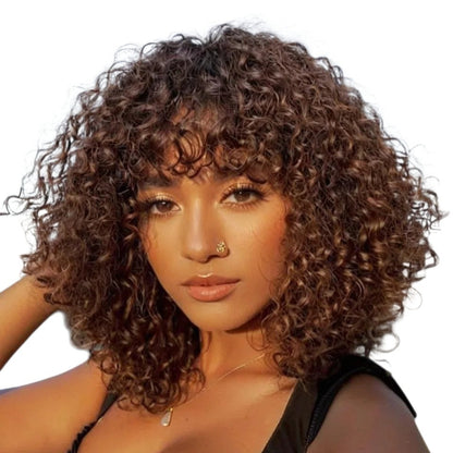 RitzWigs short curly bob human hair wig with bangs and highlighted texture for a natural look