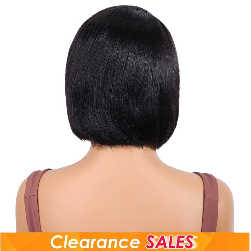 RitzWigs short straight black human hair bob wig viewed from the back on a mannequin