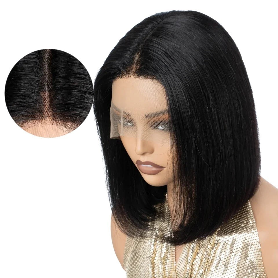 RitzWigs short straight black bob wig with 13x6x1 transparent lace front for a natural hairline