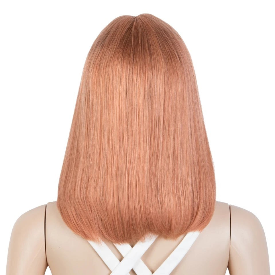 RitzWigs short straight blonde ombre bob wig on a mannequin, featuring 100% human hair and a natural lace front.