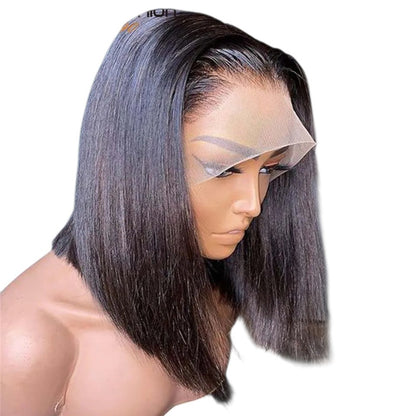 RitzWigs short straight bob human hair wig with 13x4 HD lace frontal, featuring a natural black colour.