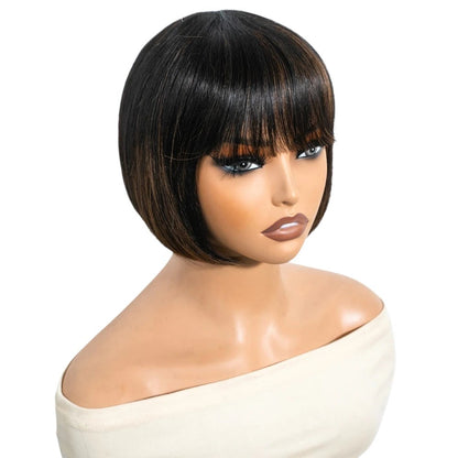 RitzWigs short straight bob wig with bangs in mixed 1B/30 colour on a mannequin head