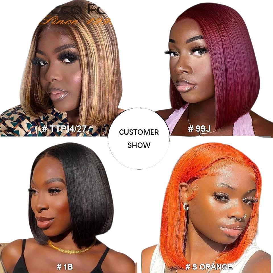 RitzWigs collection of four women wearing short straight bob lace front human hair wigs in various colours