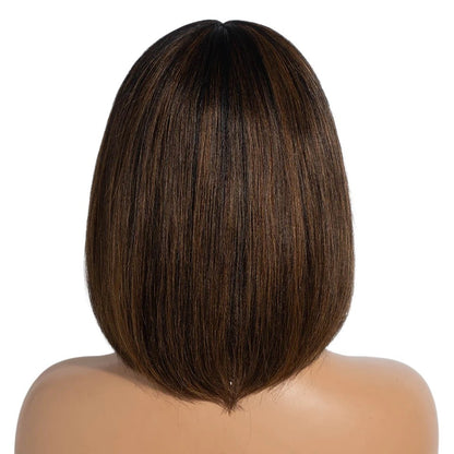 RitzWigs short straight bob wig in natural brown human hair with a sleek cut and part lace cap