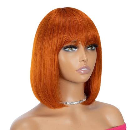 RitzWigs short straight ginger orange bob wig with bangs on a mannequin head