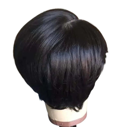 RitzWigs short straight pixie bob human hair wig with natural black colour on a mannequin head