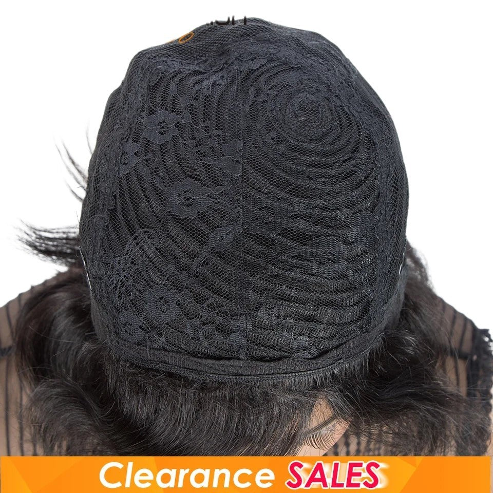 RitzWigs short wavy Brazilian Remy human hair wig cap construction showing breathable black lace interior