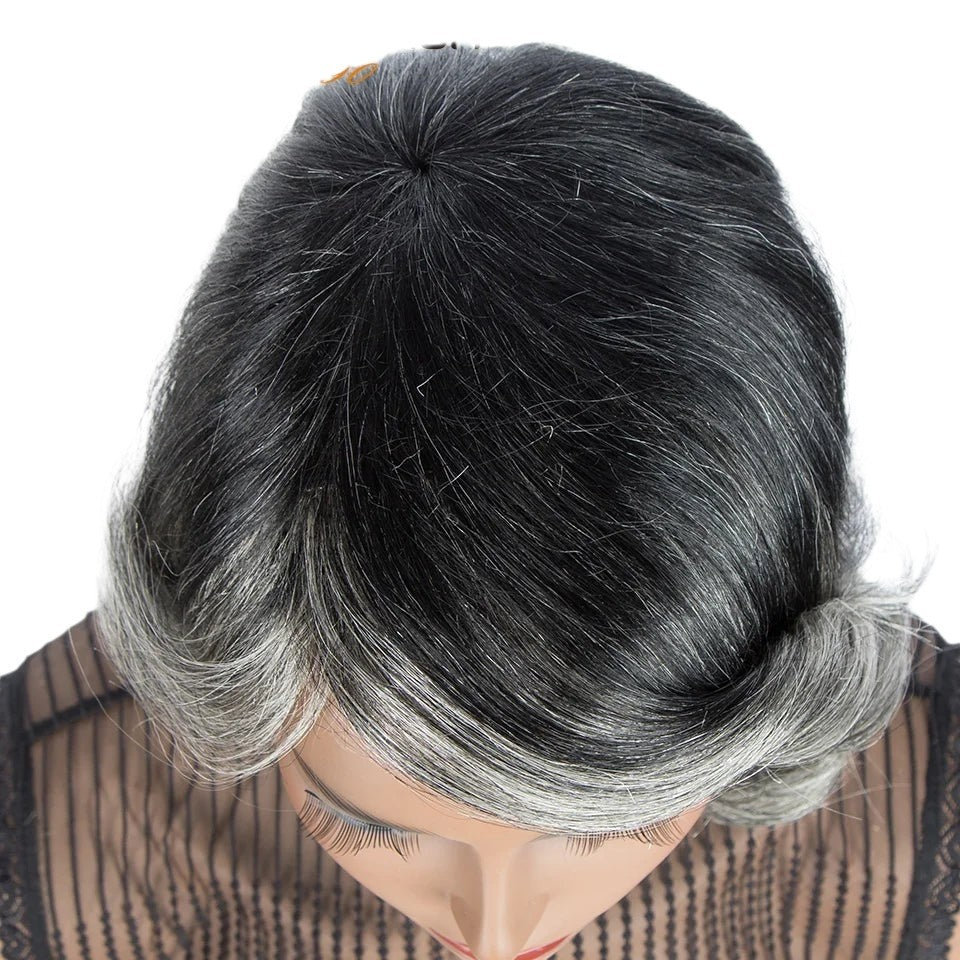 RitzWigs short wavy pixie wig in ombre grey and silver Brazilian Remy human hair with natural dark roots
