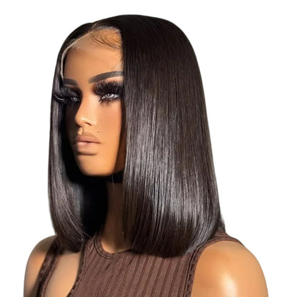RitzWigs straight black human hair bob wig with 13x5x1 lace front on a mannequin head
