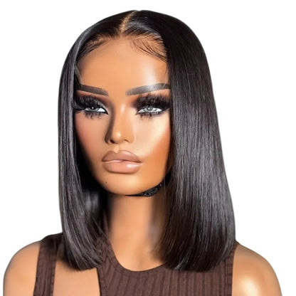 RitzWigs straight black human hair bob wig with 13x5x1 lace front on a mannequin head