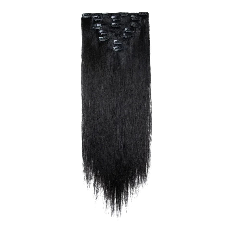 RitzWigs straight black clip-in human hair extension piece with secure clips for easy application.