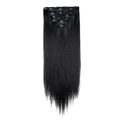 RitzWigs straight black clip-in human hair extension piece with secure clips for easy application.
