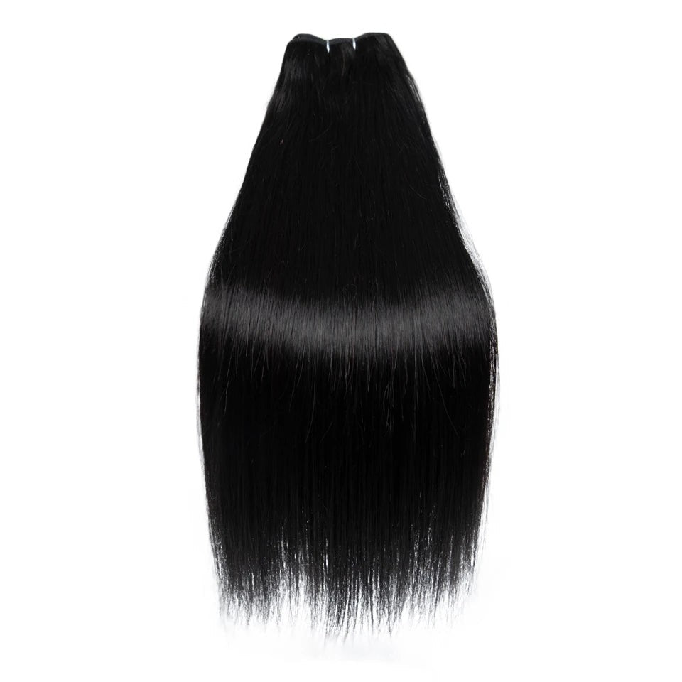 RitzWigs premium straight human hair weft extensions in a sleek, lustrous jet black colour.
