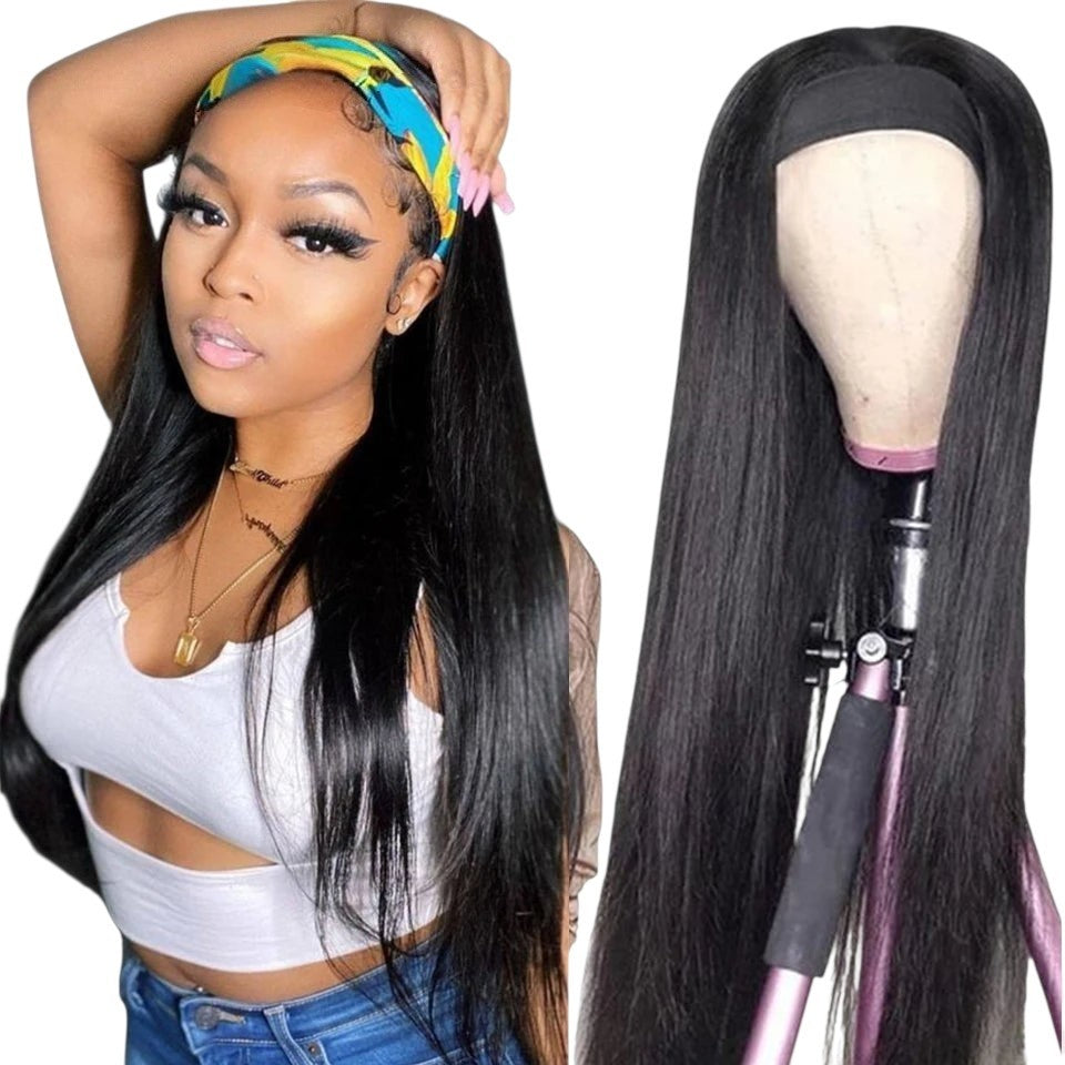 RitzWigs straight black Remy human hair headband wig worn by a model and displayed on a mannequin head