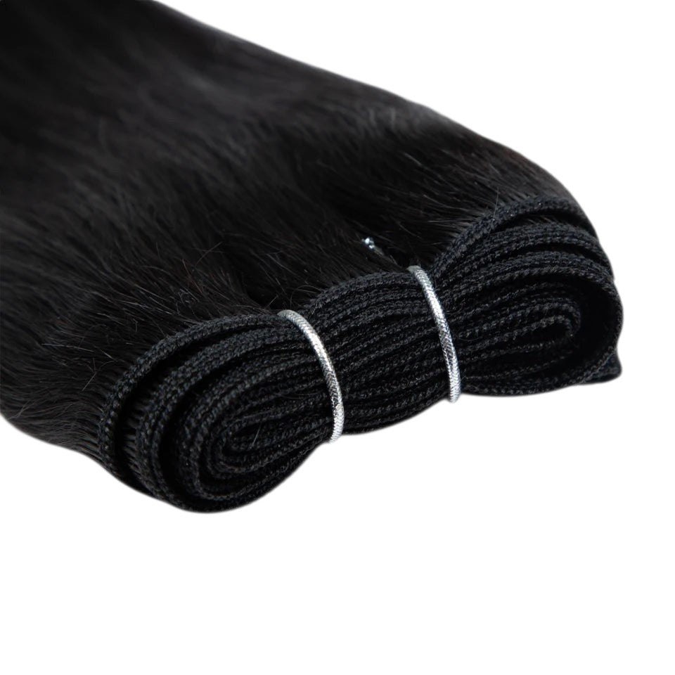 RitzWigs straight black human hair weave bundle with a secure machine double weft construction.