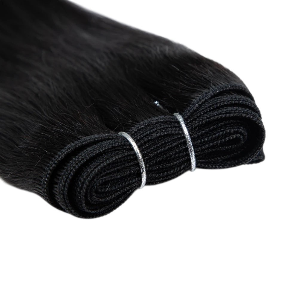RitzWigs straight black human hair weave bundle featuring a durable machine double weft construction.