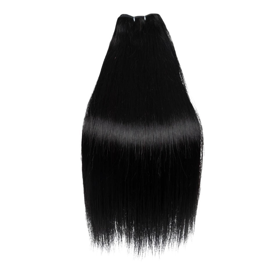 RitzWigs straight black Remy human hair weave bundle with machine double weft for natural hair extensions