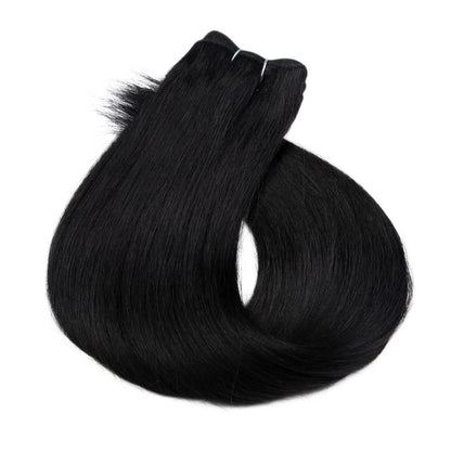RitzWigs straight black human hair weave bundle with a machine double weft for hair extensions.