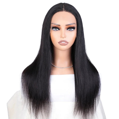 RitzWigs straight black human hair lace front wig with transparent lace on a mannequin head
