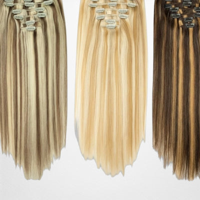 RitzWigs straight blonde and highlighted human hair clip-in extensions in a 7-piece set with secure clips